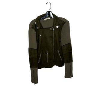 Ruby and Jenna Green Moto Sweater Cropped Jacket Size Medium Silver Snap Pockets